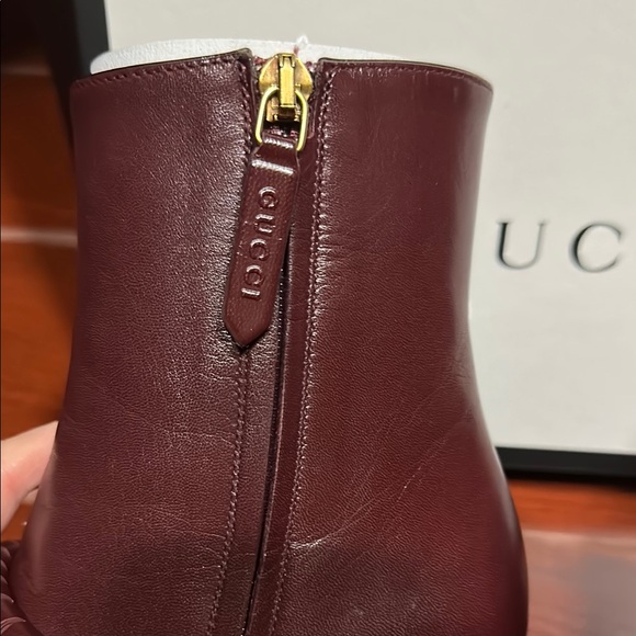 Gucci Marmont Burgundy Heeled Leather Boots - Picture 6 of 11